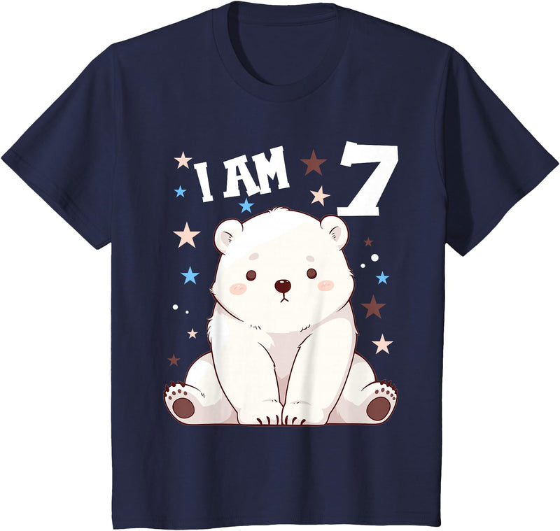 7 years old 7th birthday Polar Bear Kids 7 Years old 7 birthday Polar Bears Boy girl Polar Bear T-Shirt - Navy Blue