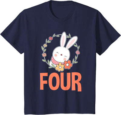 Kawaii Bunny in Floral Wreath 4th Birthday T-Shirt