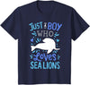 Kids Sea Lion Just A Boy Who Loves Sea Lions Gift T-Shirt - Navy Blue