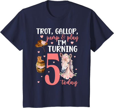 Five Year Old Horse Girl Fifth Birthday Horses 5th Horse Birthday Party 5 Year Old Horse Birthday T-Shirt