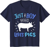 Kids Pig Just A Boy Who Loves Pigs Gift for Pig Lovers T-Shirt - Navy Blue