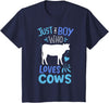 Kids Cow Just A Boy Who Loves Cows Gift for Cow Lovers T-Shirt - Navy Blue
