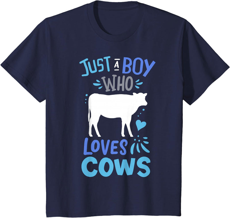 Kids Cow Just A Boy Who Loves Cows Gift for Cow Lovers T-Shirt - Navy Blue