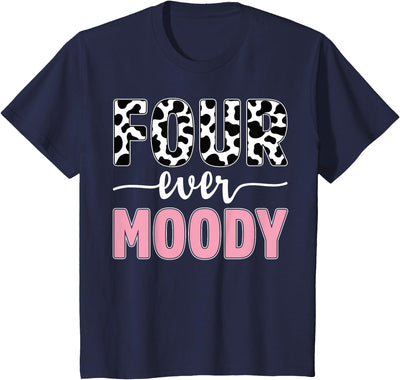 Kids Four Ever Moody 4th Birthday Years Old Birthday Cow T-Shirt