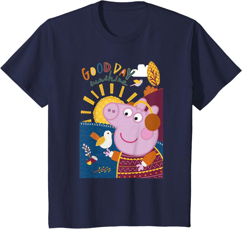 Peppa Pig Good Day Sunshine Colorful Nature Portrait T-Shirt - Navy Blue
