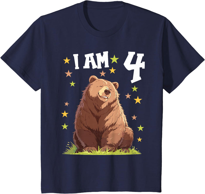 4 years old 4th birthday Bear Kids 4 Years old 4 birthday Bears Boy Girl Bear T-Shirt - Navy Blue