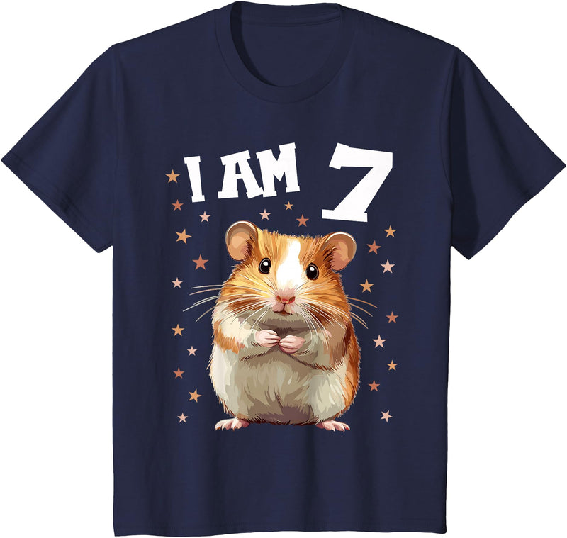 7 Years old 7 birthday Hamsters Boy Girl Hamster T-Shirt - Navy Blue