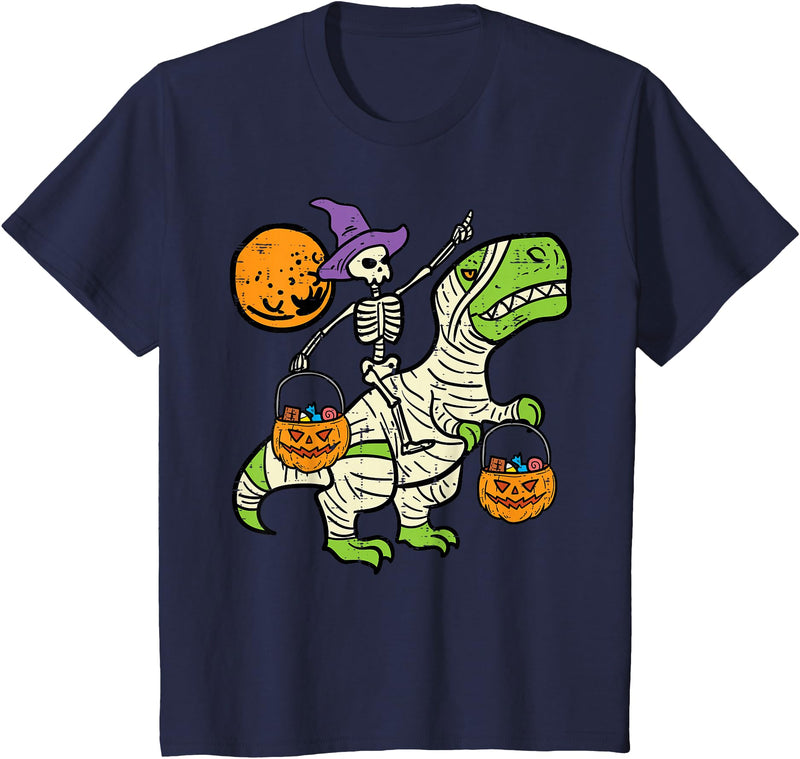 Toddler Boy Halloween Shirts For Boys Kids Kids Skeleton Dino Pumpkin Halloween Costume Toddler Boys Kids T-Shirt - Navy Blue