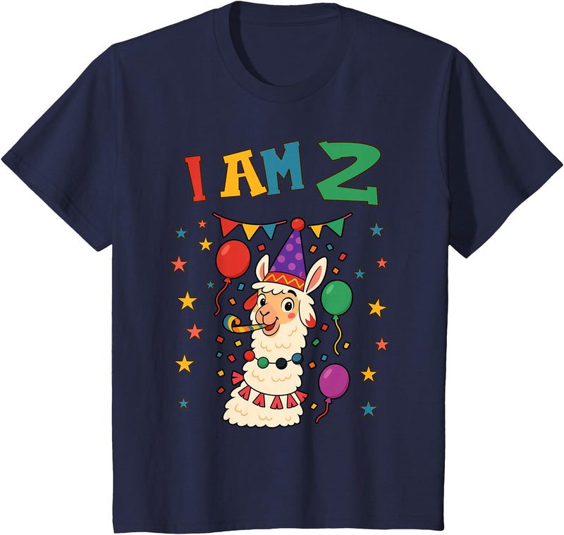 2 years old 2th birthday Llamas Llama Alpaca Shop 2 Years Old 2 Birthday Llamas Alpaca Boy Girl Llama T-Shirt - Navy Blue