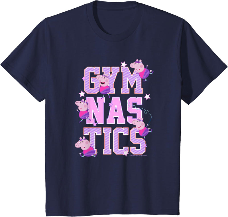Kids Peppa Pig Gymnastics Stacked Text T-Shirt - Navy Blue