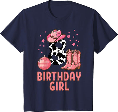 Year Old Boys Girls Kids 8th Birthday Cow Pattern Cowgirl T-Shirt
