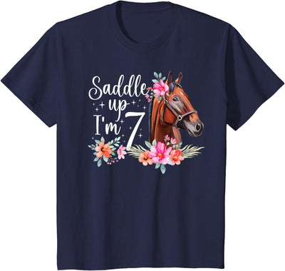 7 Year Old Horse Seventh Birthday Party Kids 7th Horse Birthday Seven Year Old Girl Horses Birthday T-Shirt