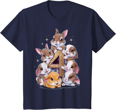 Bunnies Piled Around a Number 4 Birthday T-Shirt