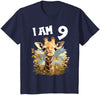 Kids 9 Years old 9th birthday Giraffes Boy Girl Giraffe T-Shirt - Asphalt Grey