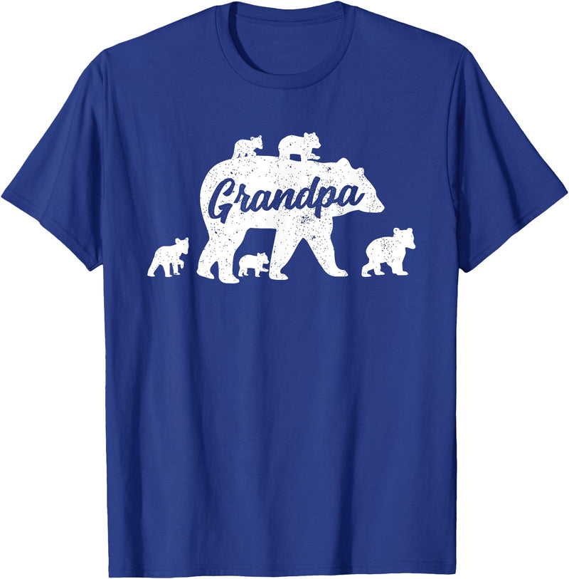 Matching Bear Family Apparel Vintage Grandpa Bear with 5 Cub Father's Day T-Shirt - Royal Blue