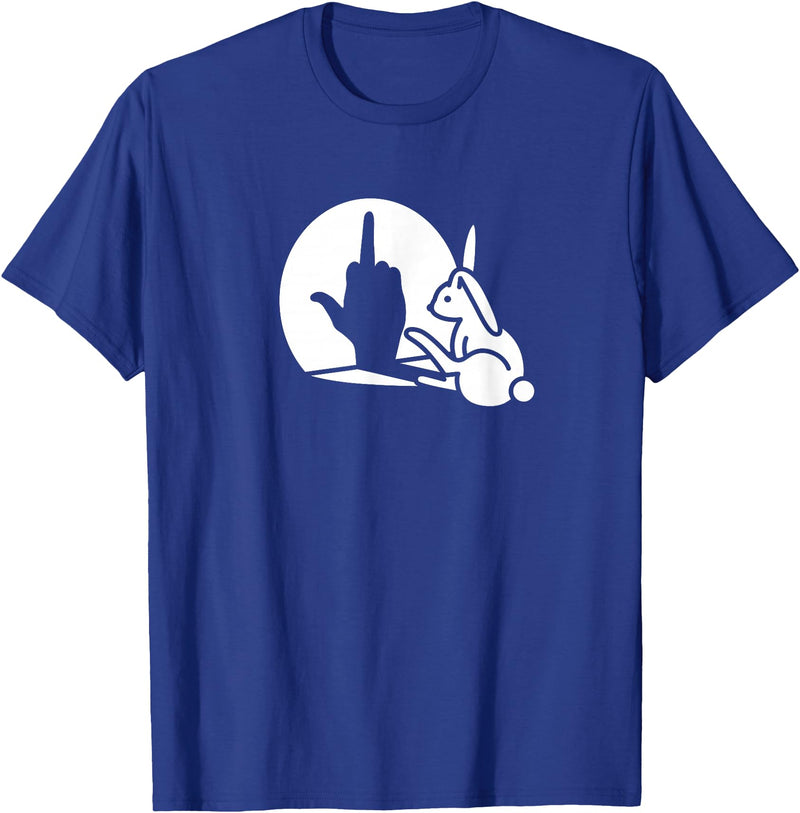 Funny Rabbit Shadow Hand Middle Finger Sign the Finger Bunny T-Shirt in Royal Blue