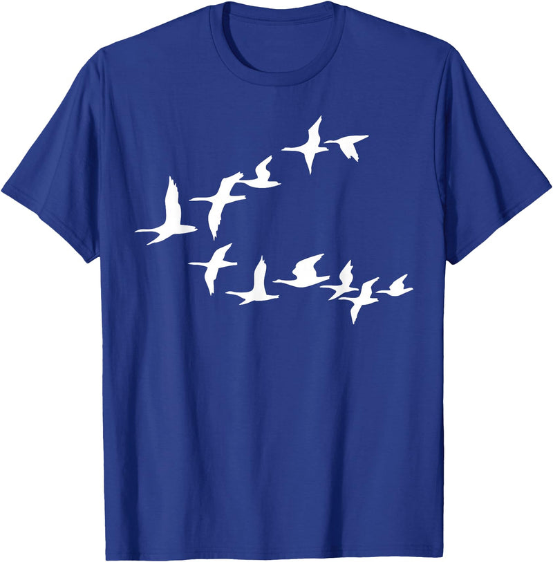 Marron Bear Birds In Flight, V Pattern Flock Of Geese T-Shirt - Royal Blue