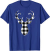 Buffalo Plaid Deer Clothing Co. by AAM Black & White Classic Christmas Buffalo Plaid Deer Head T-Shirt - Royal Blue