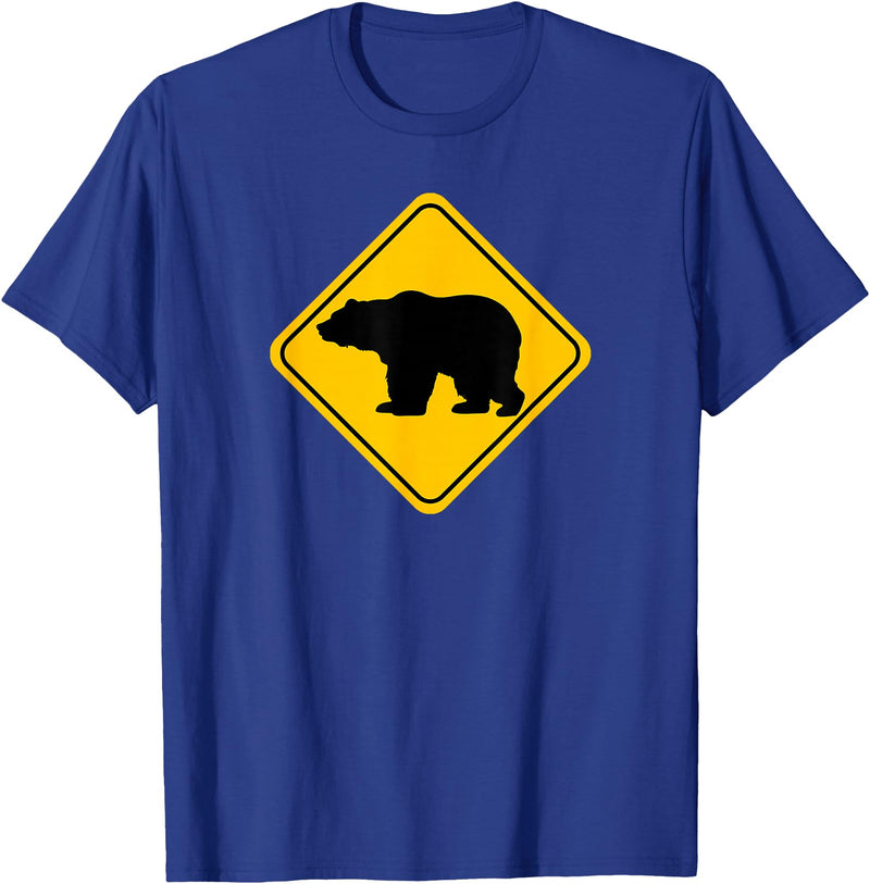 The Zoology Company - Animal Art Graphic Design Bear Crossing Road Sign Grizzly Classic Minimalist Graphic T-Shirt - Royal Blue