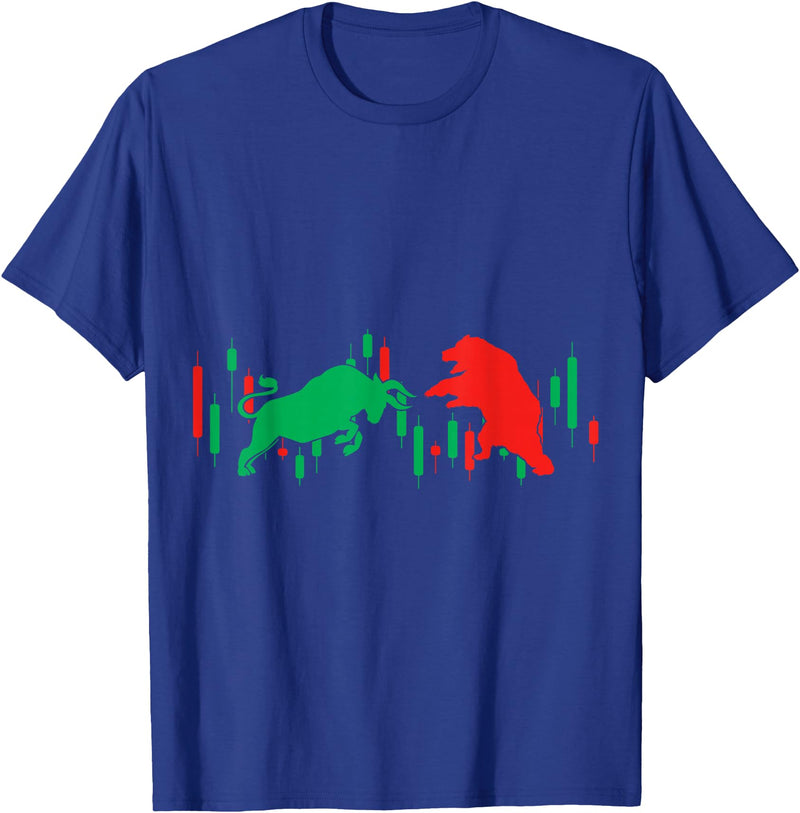 Bull vs Bear Stock Market Investor Shop Bull vs Bear Stock Market Investor Wall Street T-Shirt - Royal Blue