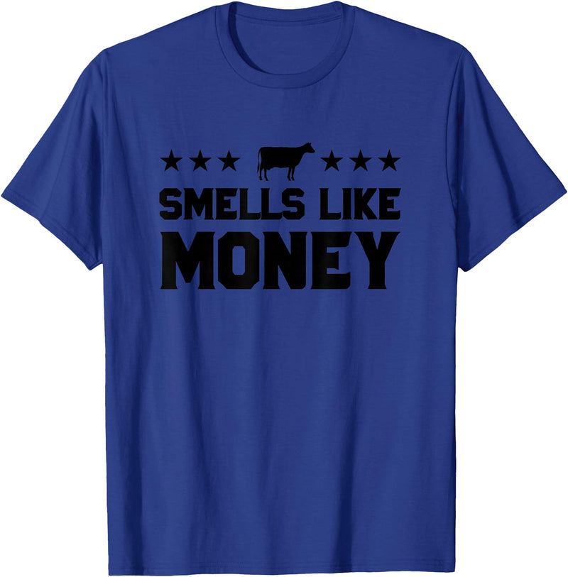 Calf to Cow Farming Apparel Smells Like Money Retro 90s Dairy Farm Gift Shirt T-Shirt - Royal Blue