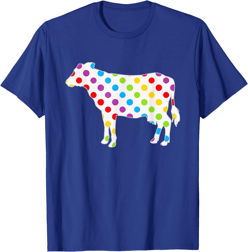 Rainbow Cow Shop Rainbow Cow Dots, Colorful Cow Print for Cow Lovers T-Shirt - Royal Blue