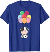 Cute Balloon Animals For Birthday Cow Flies With Colorful Balloons Kawaii Cows T-Shirt - Royal Blue