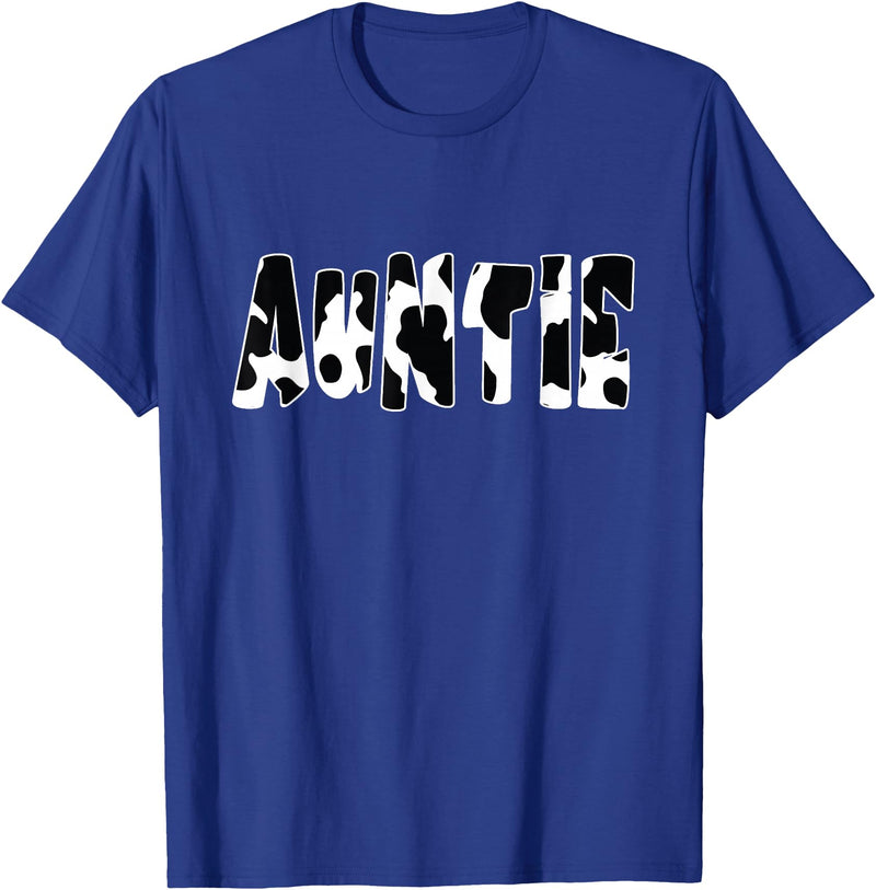 funny saying Gifts for Family Members and more Auntie Cow Print Cow Pattern T-Shirt, Black - Royal Blue