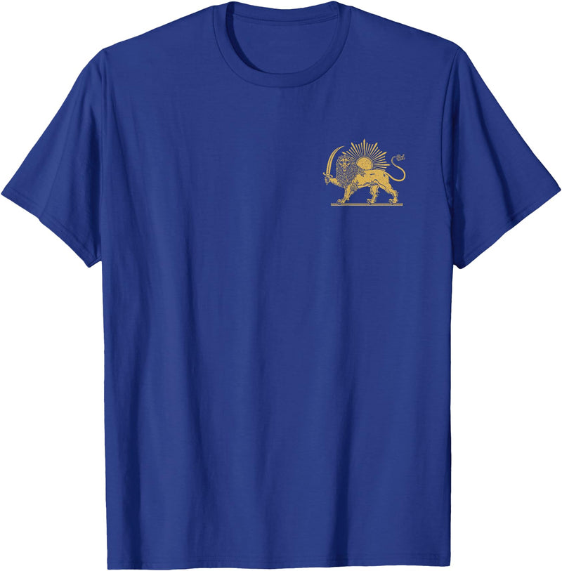 SHIR O KHORSHID Persian Lion and Sun Emblem Iran Symbol T-Shirt - Royal Blue