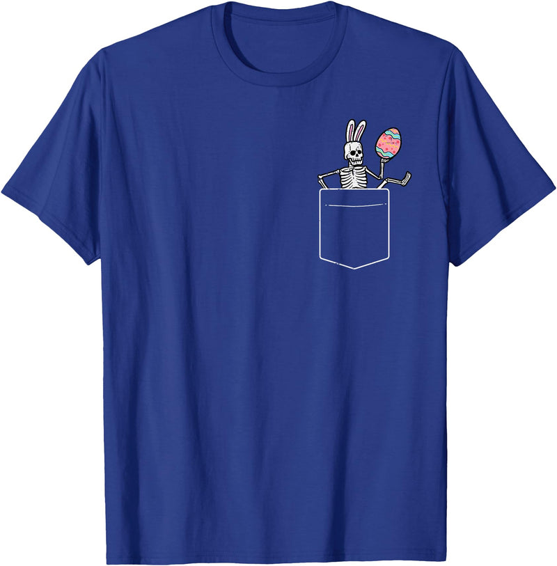 Easter Skeleton Bunny Pocket Funny Rabbit Men Women Kids T-Shirt in Royal Blue