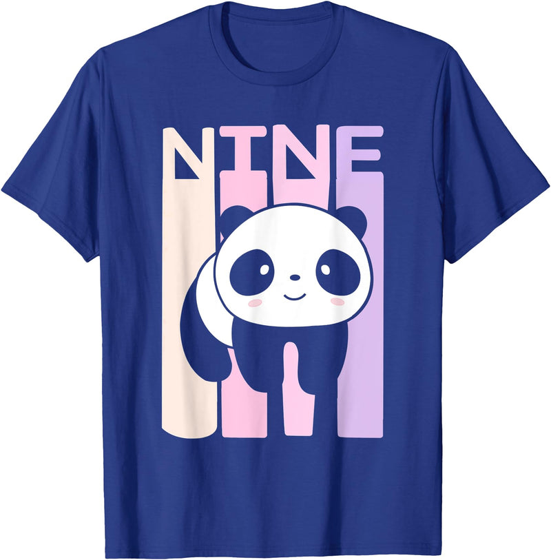 Kids 9 Year Old Cute Panda Bear Birthday Decoration Party T-Shirt - Royal Blue