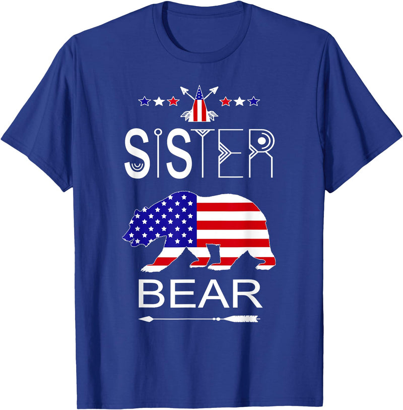 Patriotic Sister Bear Family Fun Sapphire Star Cool Patriotic Sister Bear Matching Family Flag 4th Of July T-Shirt - Royal Blue
