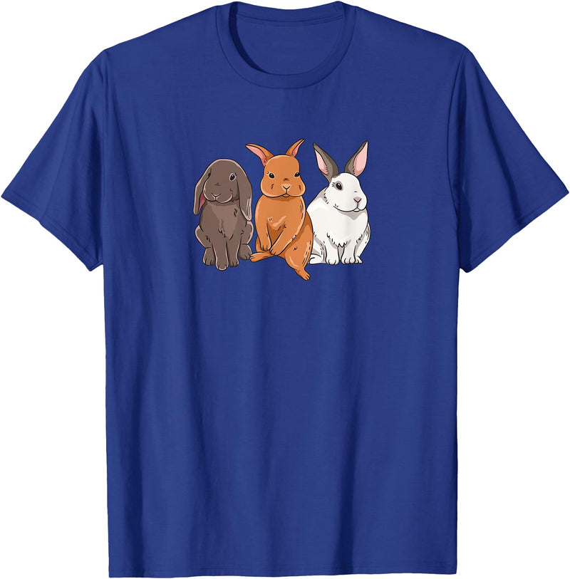 3 Sweet Bunnies Love Design for Bunny Pet Owners T-Shirt in Royal Blue