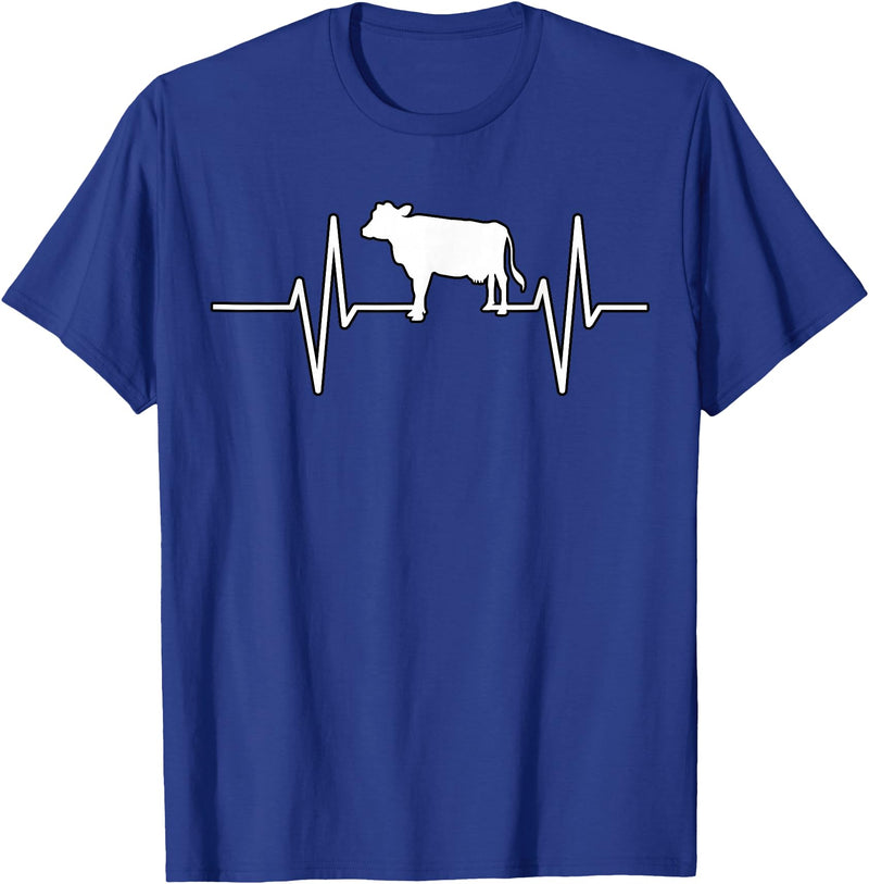 Animal Funny Farmer Farmers Gift Cow Cattle Beef Heartbeat Funny T-Shirt - Royal Blue