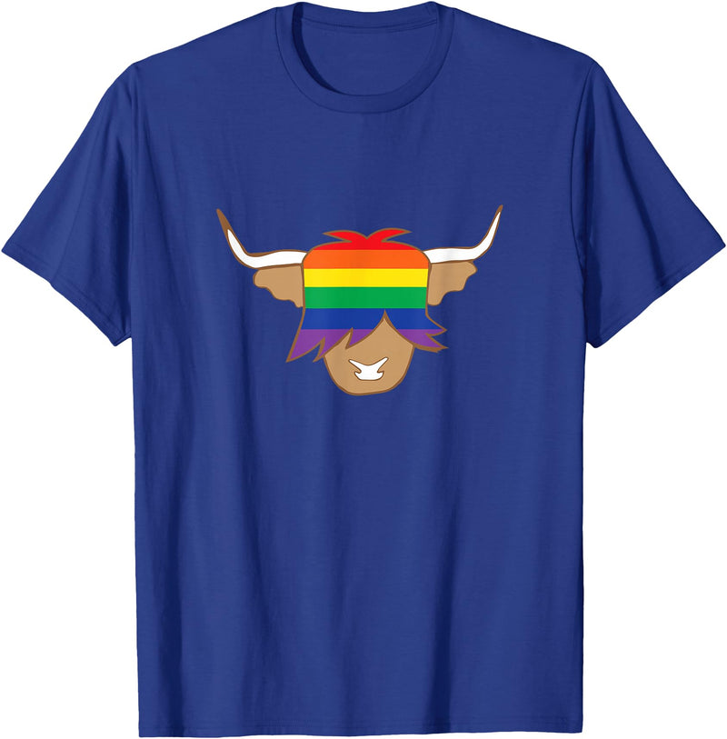 Ayeland co Cute Gay Pride Shirt LGBT flag scottish highland cow t shirt T-Shirt - Royal Blue