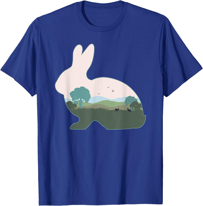 Rabbit Print with Landscape Rabbit Lover - Hare Bunny T-Shirt in Royal Blue