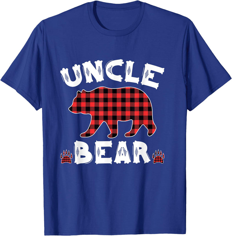 Uncle Bear Buffalo Dark Red Plaid Christmas Pajama Family T-Shirt - Royal Blue