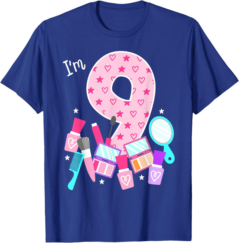 Birthday Girl Spa Squad Outfit Gifts Shop Spa Birthday Party I'm 9 Girls Makeup 9th Bday Kids Toddlers T-Shirt - Royal Blue