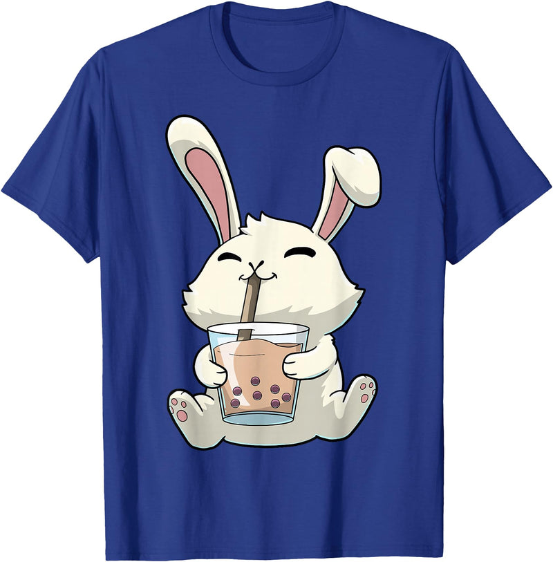 Cute Rabbit Lover Bunny Graphic T-Shirt (Olive Green) in Royal Blue
