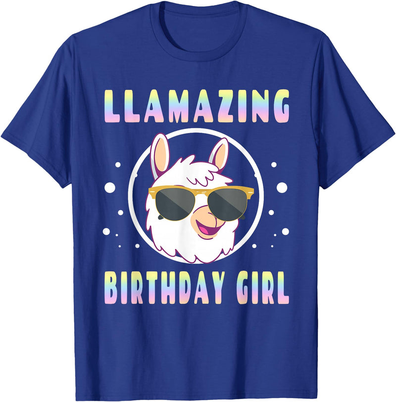 LLama Squad Shirts and Gifts Llama Birthday Girl Party Outfit Amazing Pun Fun Rainbow T-Shirt - Royal Blue