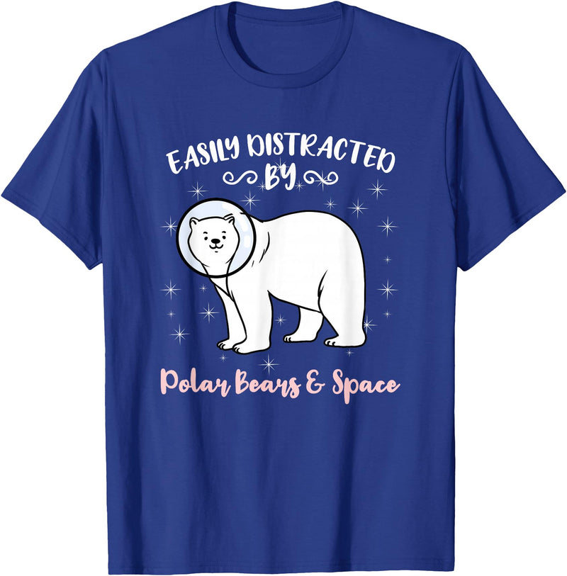 Hiking Lover Design Easily Distracted By Polar Bears and Space T-Shirt - Royal Blue