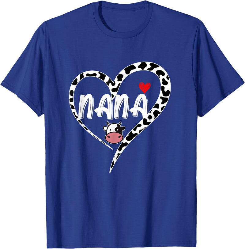 Black White Family Cow Farm Nana Cow Print Cow Heart Pattern Farmer Cows Mother's Day T-Shirt - Royal Blue