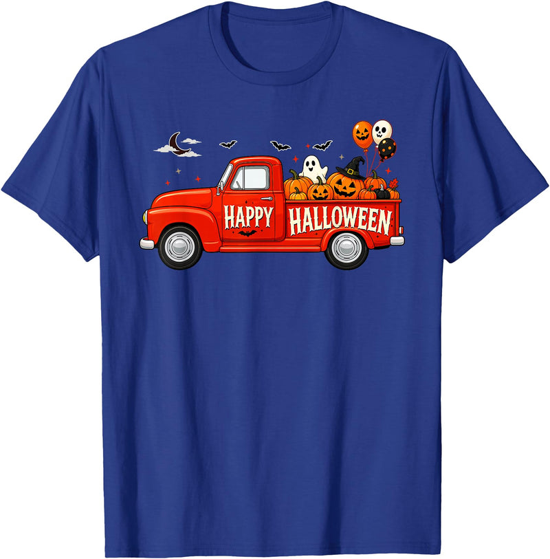 Spooky Harvest Cassic Pickup Truck Designs Classic Truck Happy Halloween Pumpkin Spooky Fall Farmhouse T-Shirt - Royal Blue