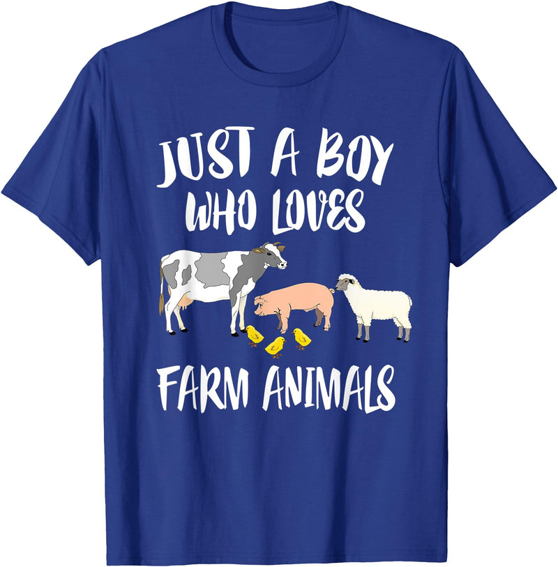 Farm animals Cute Just A Boy Who Loves Farm Animals Pig Chicken Cow T-Shirt - Royal Blue