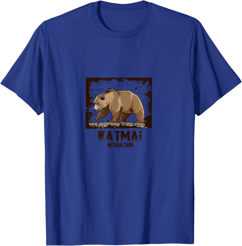 National Parks Nature Lovers Camping Apparel Katmai National Park Bear T-Shirt - Royal Blue