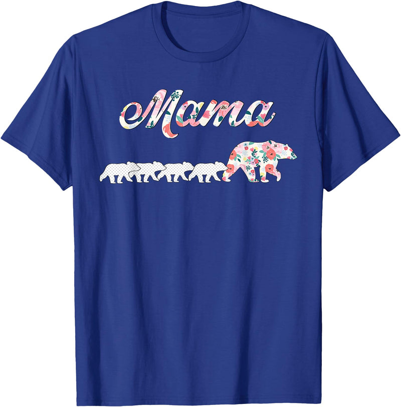 Wildflower Tee Co. Floral Mama Bear, Mom of 4 Shirt, Mama Bear and 4 Cubs T-Shirt - Royal Blue