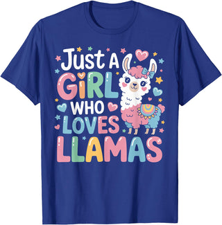 Funny Adorable Llama Lover Just a Girl Who Loves Cute Llamas Gifts for Girls Kids T-Shirt - Royal Blue