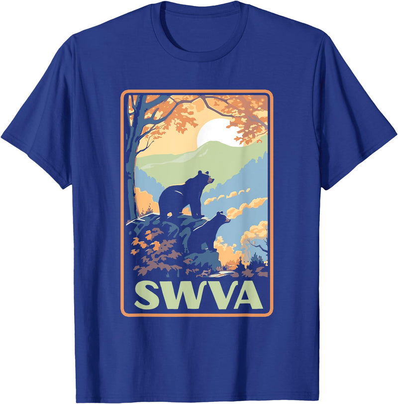 Giant Step Design Co. SWVA Southwest Virginia Black Bears Vintage Parks Poster T-Shirt - Royal Blue