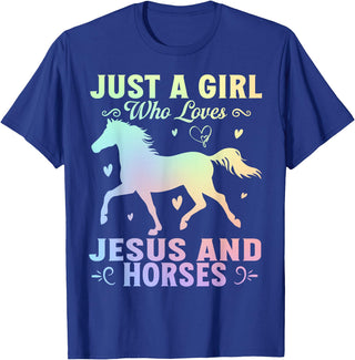 Jesus and Horses Christian Religious. Just A Girl Who Loves Jesus And Horses T-Shirt - Royal Blue