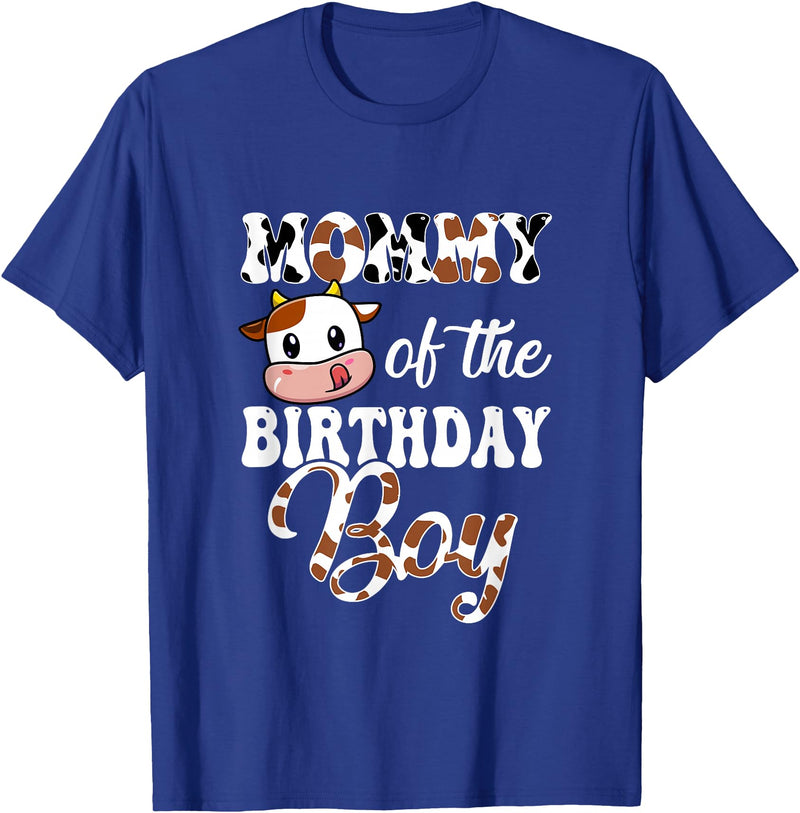 Love Family Matching Mommy of The Birthday Boy Cow Farm 1St Birthday Boy T-Shirt - Royal Blue